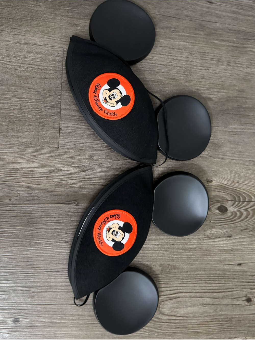 TWO NEW Disney Black Mickey Mouse Club Kids Ear Hat with Red Patch